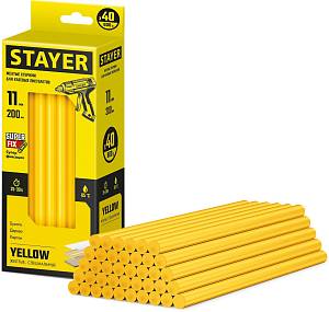 STAYER Yellow, жёлтые, 11 х 200 мм, 40 шт, клеевые стержни, Professional (2-06821-Y-S40)